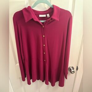 SUSAN GRAVER Textured Liquid Knit Asymmetrical Hem Tunic DEEP FUCHSIA M